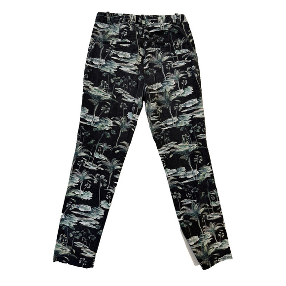ZARA Pants Womens XS Palm Tropical Print Slim Fit Green Black Patterned Spain - Picture 5 of 5